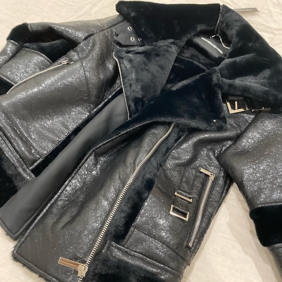 Black faux fur leather jacket - Picture 7 of 7